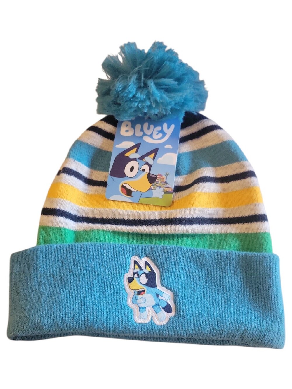 NWT Knit Cap Hat Bluey Ludo Studios BBC Berkshire Fashions Beanie Blue Pom Pom